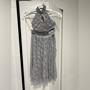 Gray lace two-piece w/ embellished waist lyrical/contemporary dance costume